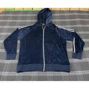 Finity Sz 1X Blue Velour Hooded Track Jacket Zip Front Lightweight Coat Casual